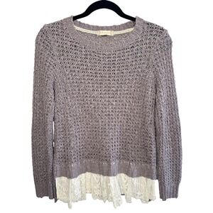 Altar'd State Women's Lace Trim Open Knit Sweater Size S Coquette Romantic Fairy